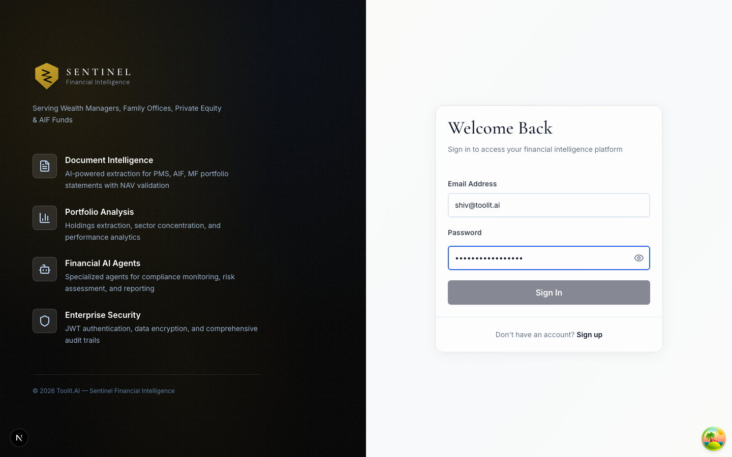 Login page